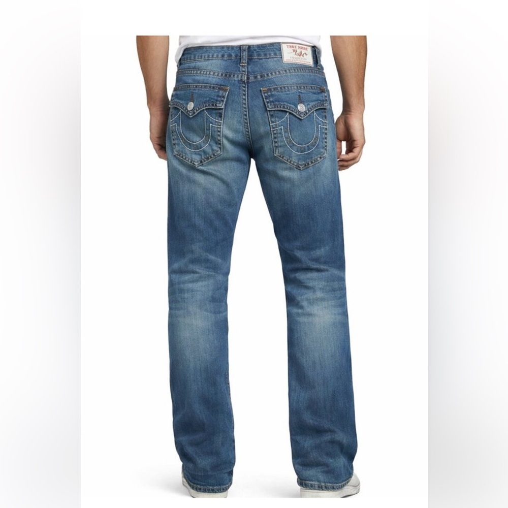 True Religion Ricky Relaxed Straight Jeans Flap Horseshoe Stitch Denim Y2k Sz 28